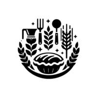 Rustic Bakery Pie, Wheat, and Kitchenware in Black White vector