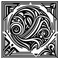 Art Deco Floral Pattern, Black and White Square, Decorative Element vector