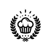 Bakery Cupcake in a Laurel Wreath, Black White, Minimalist vector