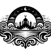 Islamic Mosque Silhouette in Black and White, Artistic vector