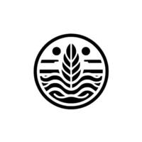 Abstract Circle Leaf, Waves, Minimalist in Black and White vector