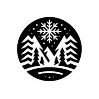 Winter Forest Circle Black White Snowflakes Trees vector