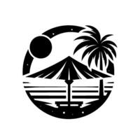 Beach Scene Silhouette in Circle Summer, Travel, Element vector