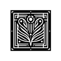 Art Deco Floral Pattern in Black White, Square vector