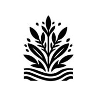 Minimalist Black and White Floral Element with Waves vector