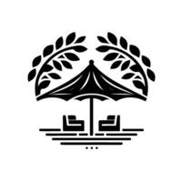 Minimalist Summer Relaxation Patio Umbrella, Chairs, and Foliage vector