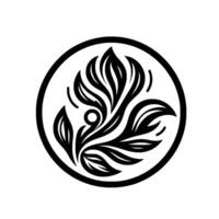 Elegant Black Floral Emblem in Circle, Minimalist 1 vector