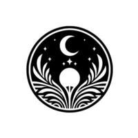 Celestial Emblem Crescent Moon and Stars in a Circular vector