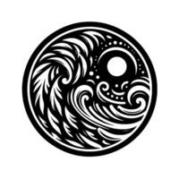 Yin Yang Inspired Wave , Black and White Circular Pattern vector