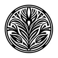 Decorative Floral Mandala in Black and White, Circular vector