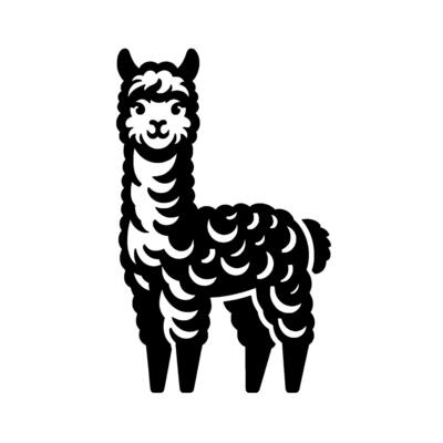 Simple Black White Llama on White Background