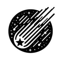 Black White Comet in a Circle, Minimalist Space Illustration vector