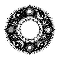 Celestial Mandala Black White Sun, Moon, Stars, Sacred Geometry vector