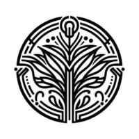 Elegant Floral Emblem Black White Circle vector