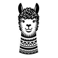 Smiling Black and White Llama Illustration with Aztec Patterned Neck vector
