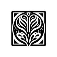 Ornamental Black and White Floral Pattern in a Square Frame vector