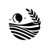 Minimalist Black White Harvest Moon Fields Illustration vector