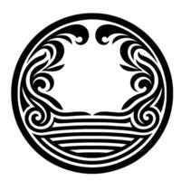 Ornamental Circle Abstract Black Swirls, Wave, and Frame on White vector