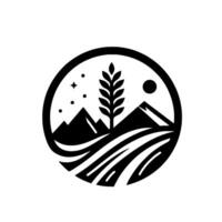 Monochrome Nature Fields, Mountains Stars, Circular vector