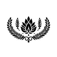 Elegant black lotus and laurel wreath emblem, monochromatic vector