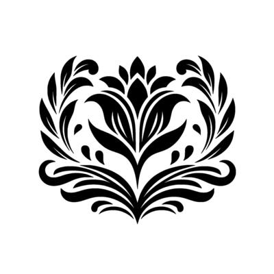 Elegant black white floral damask element on white background