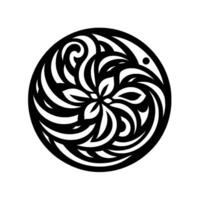 Circular black and white abstract floral on white background vector
