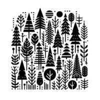 Geometric forest illustration in black and white vector