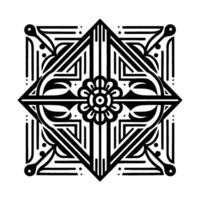 Geometric floral pattern in art deco style, black white vector