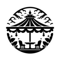 Black and white carousel scene in a circle illustration vector