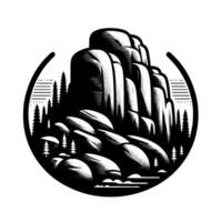 Monochrome mountain landscape illustration in a circle frame vector