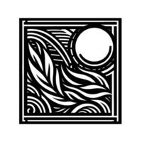 Black white abstract landscape in geometric frame vector