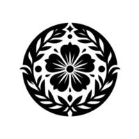 Black white floral ornament, circular on white background vector
