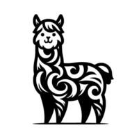 Whimsical llama silhouette with ornamental swirls on white background vector