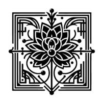 Art deco lotus flower in square frame, illustration vector