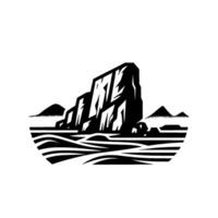 Abstract landscape rock formation water in retro style vector