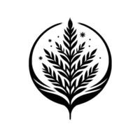 Black and white abstract leaf in circle with stars vector