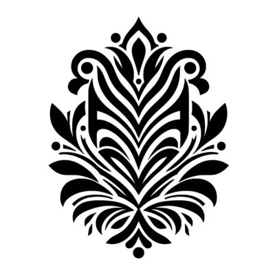 Ornate black white damask element on white