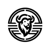 Minimalist buffalo in black white animal emblem for branding vector