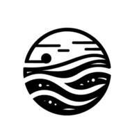 Abstract minimalist earth in circle, waves sky, black and white vector