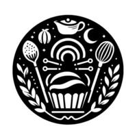 Whimsical bakery in monochrome vector