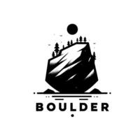 Bold black white boulder with trees and moon vector