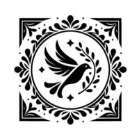 Symbolic dove emblem with foliage and star elements illustration vector