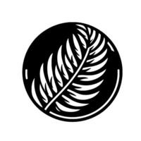 Black and white palm leaf silhouette in circle, minimalist vector