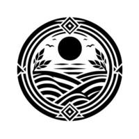 Black white landscape in a circle minimalist vector