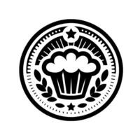 Black white cupcake with laurel wreath and stars vector