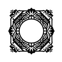 Ornate monochromatic square frame with floral elements vector