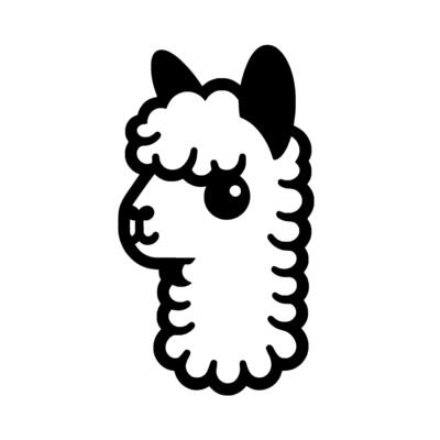 Cartoon llama illustration cute, minimalist on white background