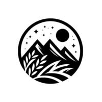 Monochromatic mountain nature emblem in circle calm landscape vector