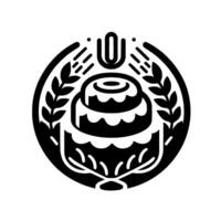 Elegant bakery cake emblem, laurel wreath, minimalist vector