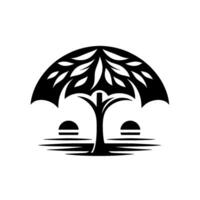 Stylized black and white tree with sun and water elements vector